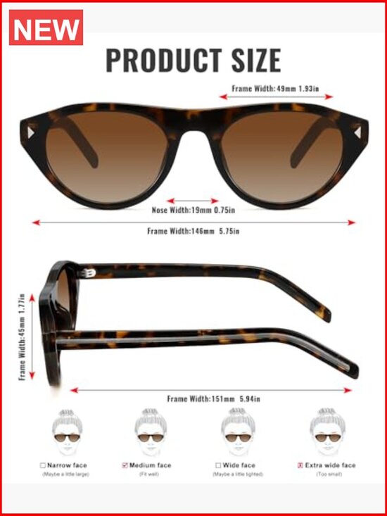 Retro Oval Cat Eye Sunglasses UV400 Protection for Driving Travel
